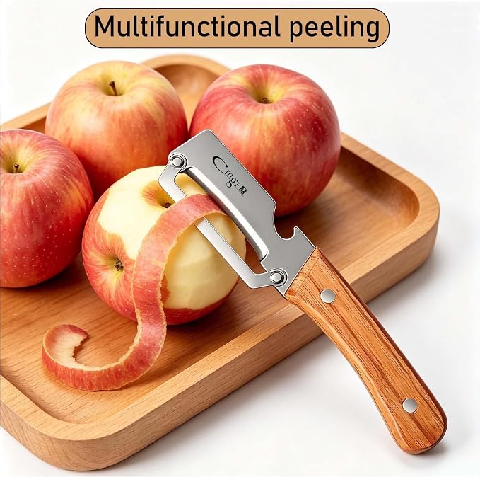 Multifunctional Vegetable Peeler, Wooden Handle & Bottle Opener Stainless Steel - Image 4