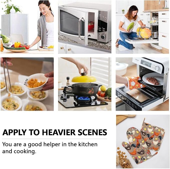 Fun Hen Chicken Rooster Oven Mitts and Pot Holders Set of 4 Silicone Heat - Image 8