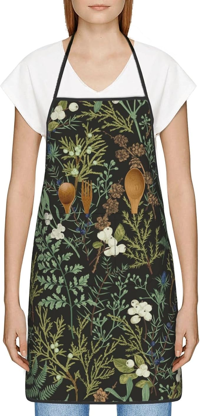 Botanical Print Floral Oven Mitts Pot Holders Farmhouse Cooking Apron Set of 5 - Image 6
