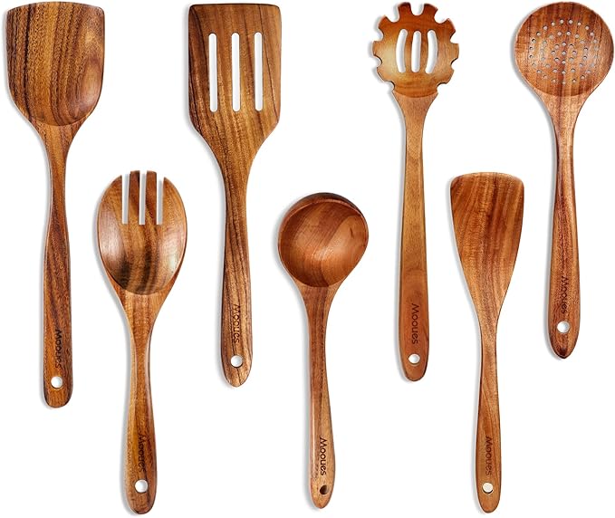 Mooues Wooden Spoons for Cooking, Wooden Utensils for Cooking Natural Teak by Mooues