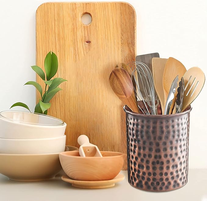 Monarch Abode Kitchen Utensil Holder – Hand Hammered Metal Antique Copper - Image 4