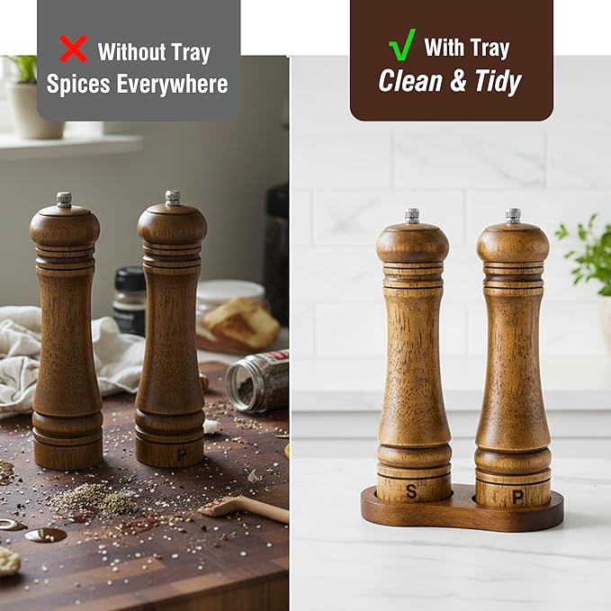 Wooden Salt and Pepper Grinder Set, Premium Oak Wood Salt Grinders Shakers - Image 2