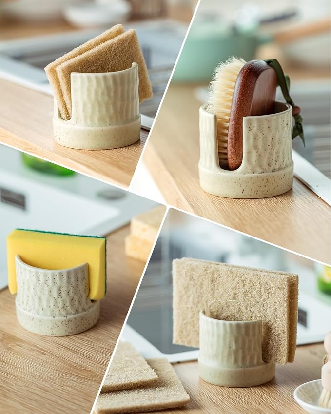 Zoeeker Kitchen Sponge Holder, Ceramics Sponge Dish Rack Sink Scrub Caddy - Image 6