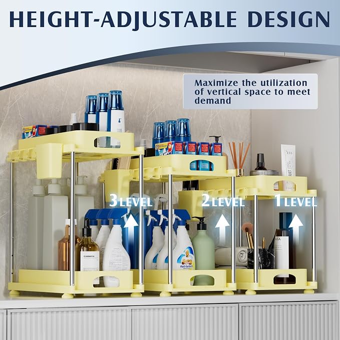 VERIFOST 2 Pack Under Sink Organizers and Storage, Height Adjustable Bathroom - Image 3