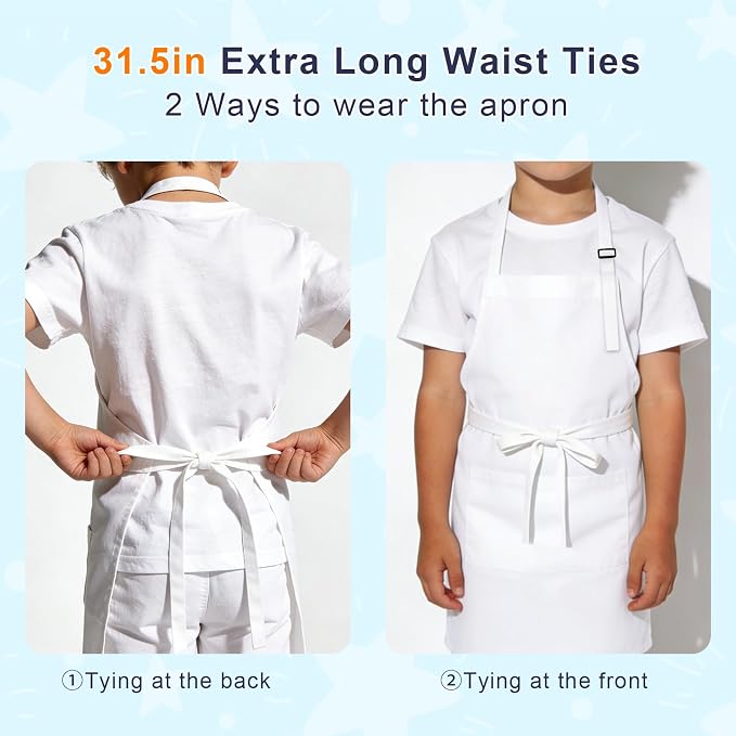 Kids Apron and Chef Hat Set, 24 Pieces Boys Girls Kids Apron - Image 3