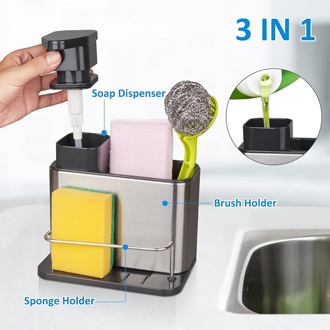 RedCall Soap Dispenser for Kitchen Sink, 3-in-1 Sponge Holder for Kitchen Sink - Image 2