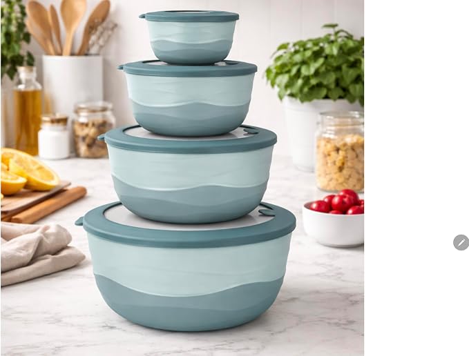 Pera Mixing Bowls with Lids Set, 8 Piece, BPA Free Nesting Kitchen Bowl Set - Image 6
