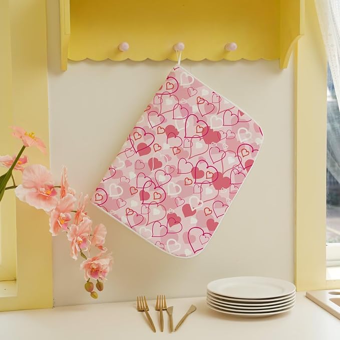Valentines Day Dish Drying Mat 18 x 24 inch Pink Love Hearts Decorative Drying - Image 5