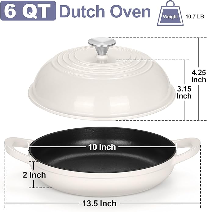 TeamFar Cast Iron Bread Dutch Oven, 6 Qt Enameled Dutch Oven Pot - Image 2