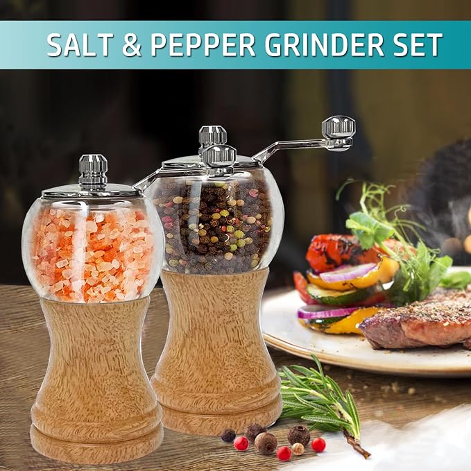 Salt and Pepper Grinder Set Manual Pepper Mill Set Classical Hand Shake Wooden - Image 5