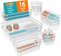 WOWBOX 16 PCS Clear Plastic Drawer Organizer Set, 4 Sizes Desk Drawer by WOWBOX