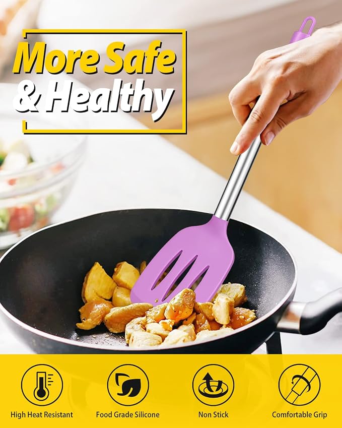 Pack of 4 Silicone Cooking Utensils Set, Non Stick Large Solid Spatulas - Image 4