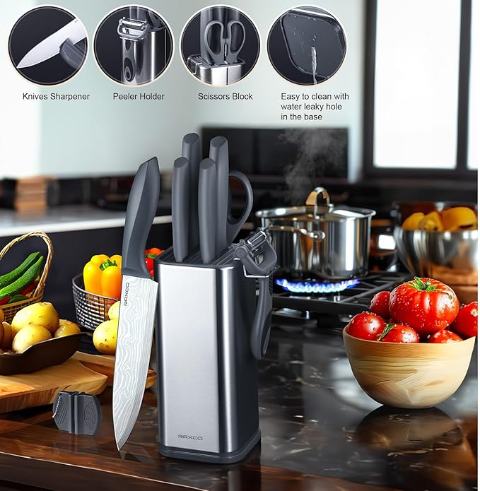 RAXCO 10-Piece Kitchen Knife Set | Stainless Steel Holder | Compact Design - Image 5