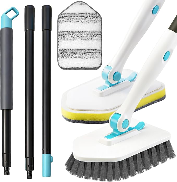 Long Handled Scrub Brush for Shower, 3-in-1 Cleaning Brushes by HOME