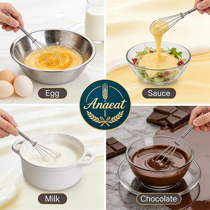 Anaeat Small Wire Whisk Set of 2, Portable Stainless Steel Kitchen Tiny Whisk & - Image 4