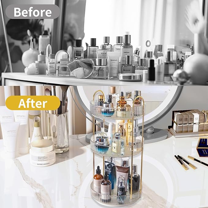 Asayuee 360 Rotating Makeup Organizer, 3 Tier Large Capacity Make Up Organizers - Image 5