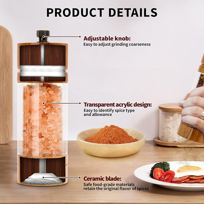 Salt and Pepper Grinder Set, Manual Salt Pepper Mills Grinders - Image 2