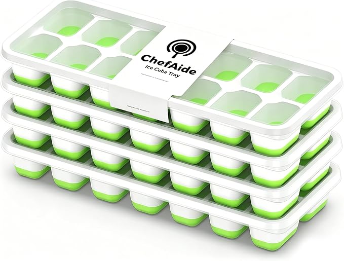 ChefAide Ice Cube Tray with Lid, 4 Packs 56 Cubes Durable Stackable Ice Cube by ChefAide
