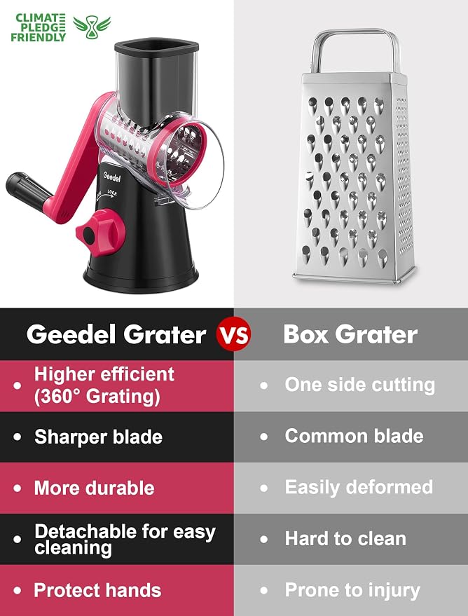 Geedel Rotary Cheese Grater, Kitchen Mandoline Vegetable Slicer - Image 2