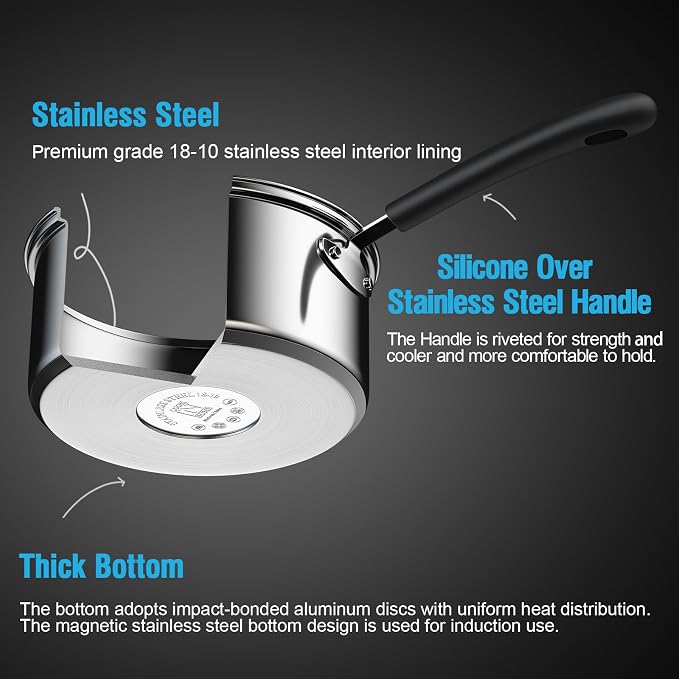 Cook N Home 1 & 2 Quart Stainless Steel Saucepan Sets - Image 7