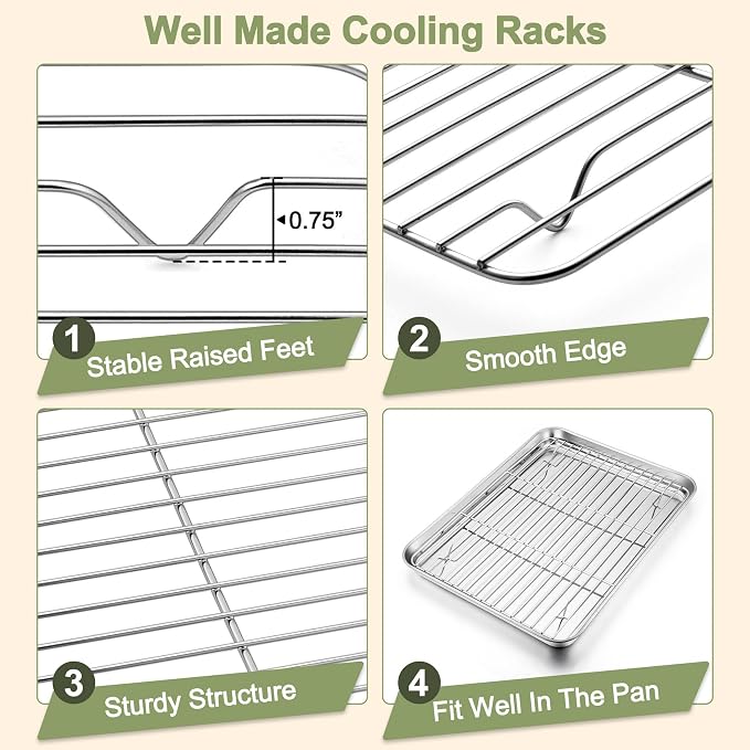 TeamFar Baking Sheet with Rack Set, 16/12.5/9 Inch Stainless Steel Cookie - Image 4