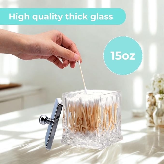 Qtip Holder, 15Oz Clear Glass Apothecary Jars - Image 3