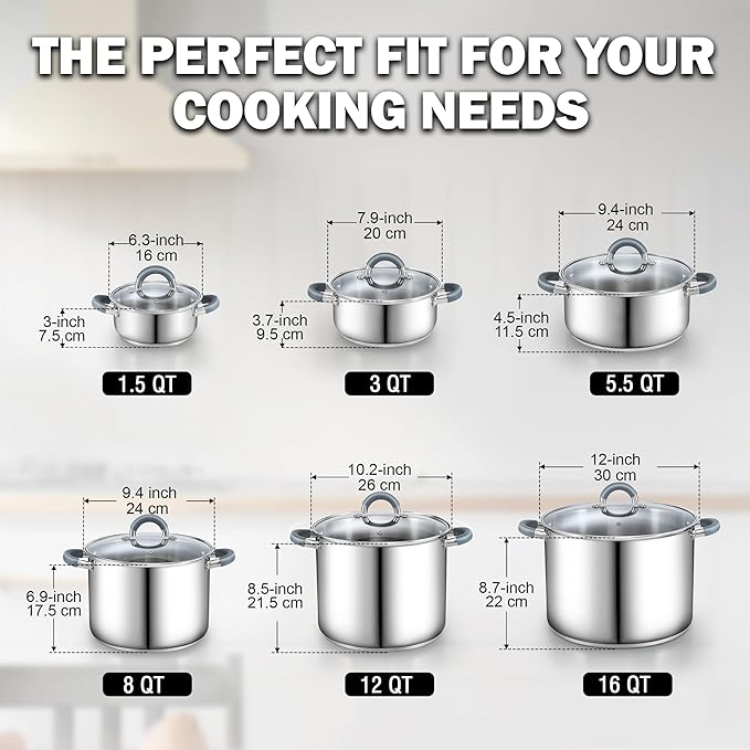 Cook N Home Stock Pot with Lid, 12-Quart Basic Stainless Steel Sauce Cooking - Image 2