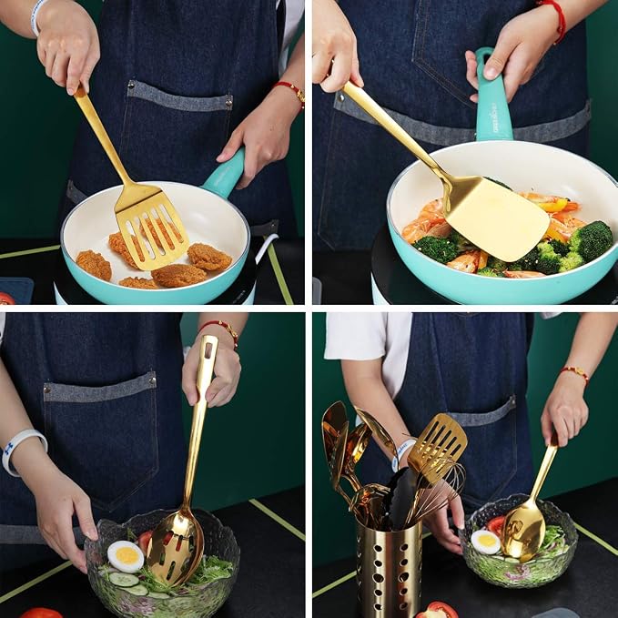 Gold Cooking Spoons, Berglander 6 Pieces Spatula Set Stainless Steel, Metal - Image 6