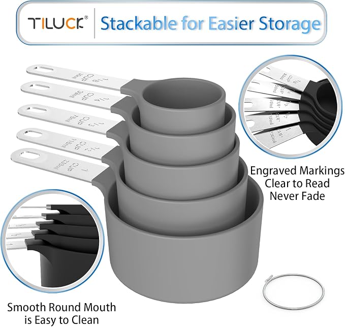TILUCK Measuring Cups & Spoons Set, Stackable Cups and Spoons, Nesting Measure - Image 4