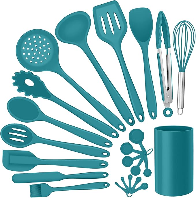 Silicone Kitchen Utensils Set, E-far 23 Pcs Blue Cooking Utensils Tools by E-far