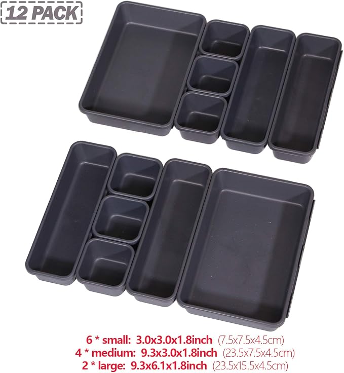 Set of 12 Interlocking Desk Drawer Organizer Tray Dividers Plastic Shallow - Image 6