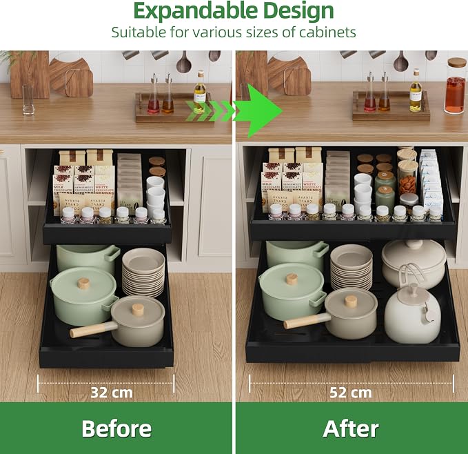 PAKETA 2 Pack Expandable Pull Out Cabinet Organizer, Upgrade 3 Slide Rails - Image 4