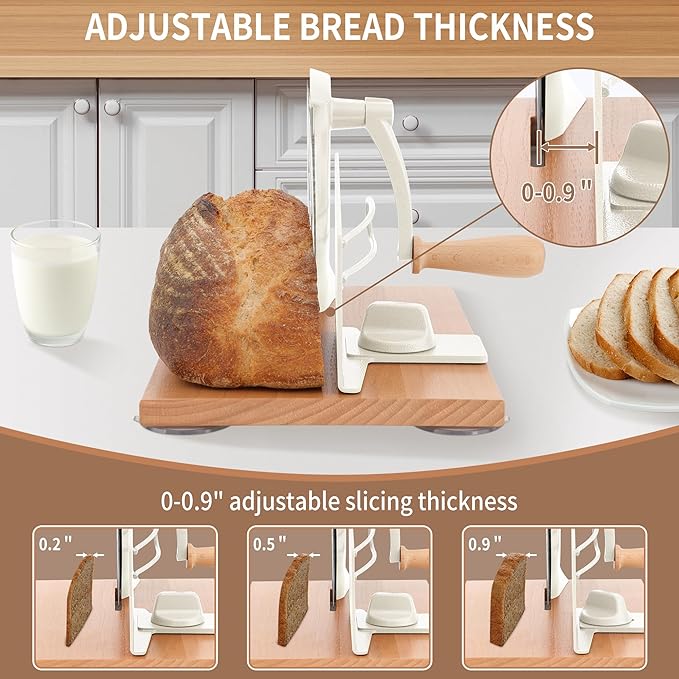 CAWIU Manual Bread Slicer with Hand Crank- Adjustable Thickness Bread Cutter - Image 2