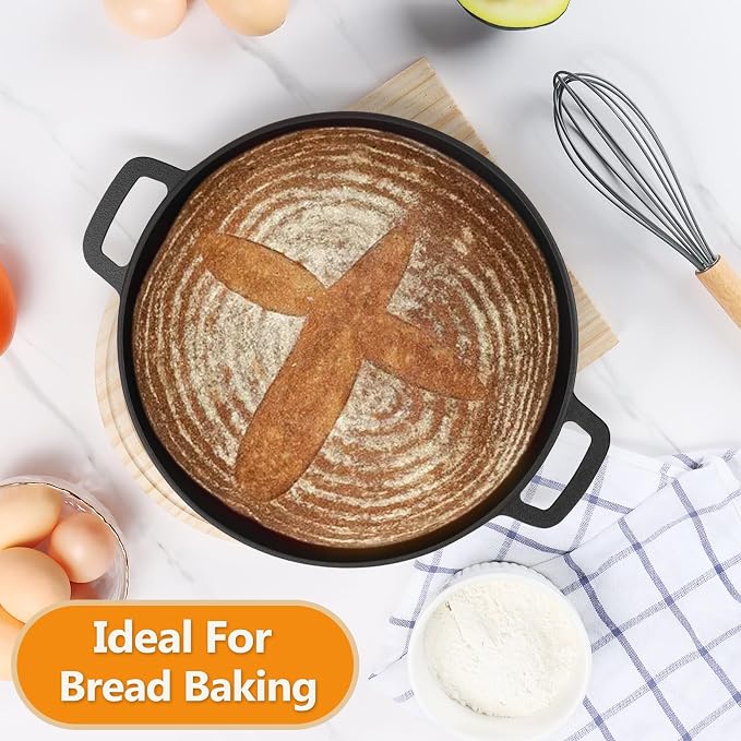 P&P CHEF 5Qt Dutch Oven Pot for Bread Baking, 2 In 1 Round Cast Iron Dutch Oven - Image 5