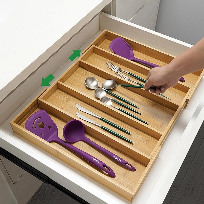 Utoplike Bamboo Expandable Kitchen Drawer Organizer, Adjustable Utensil Holder - Image 9
