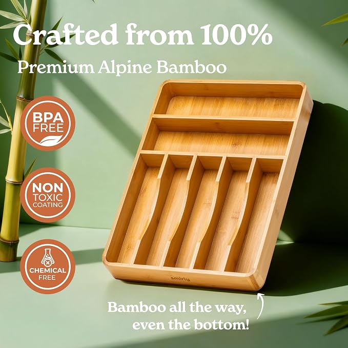 SMIRLY Silverware Drawer Organizer – Bamboo Kitchen Drawer Organizer, - Image 6