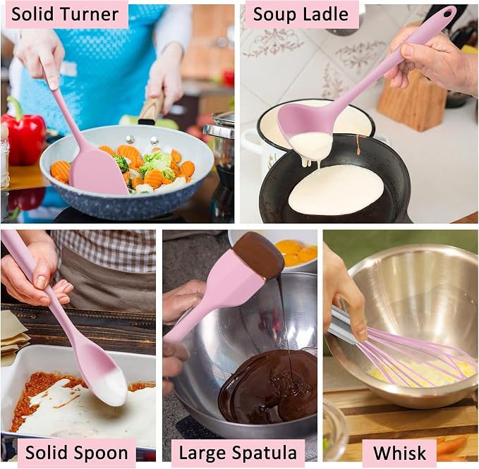 Silicone Cooking Utensils Set of 10, Leonyo Black Kitchen Utensils Set - Image 5