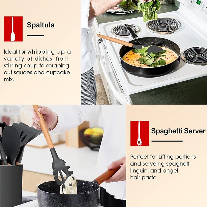 E-far Cooking Utensils Set of 6, Silicone Kitchen Utensils - Image 6