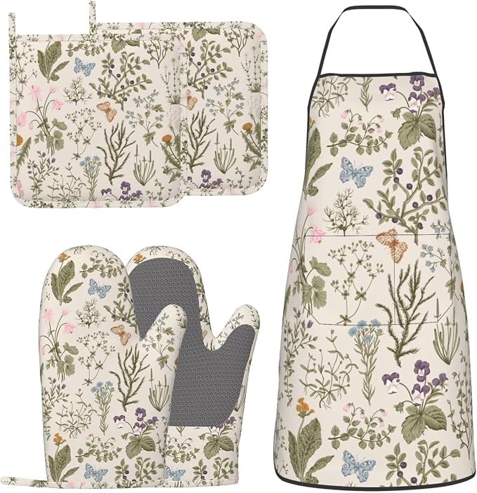Vintage Wildflower Herbs Floral Rustic Butterfly Oven Mitts Pot Holders Cooking by Unknown