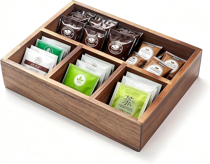 XIMISISE Tea Bag Holder, Acacia Wood Tea Bag Storage Organizer, Tea Candy Basket - Image 5