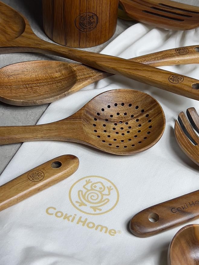 Wooden Cooking Utensils Set – Coki Home 9-Piece Teak Wood Kitchen Utensils - Image 9