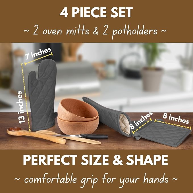 Native Fab Farmhouse Oven Mitts and Pot Holders Set of 4, Heat Resistant - Image 2