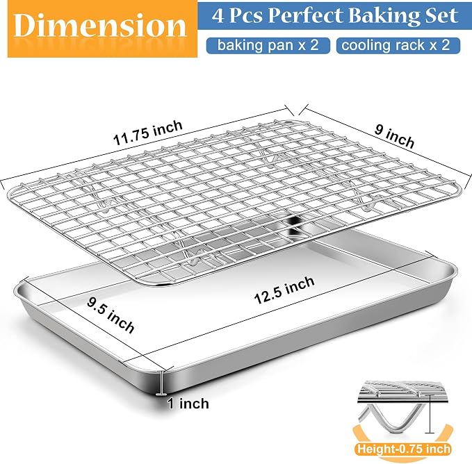 TeamFar Baking Pan with Rack Set, Stainless Steel Cookies Sheet Baking Tray Pan - Image 2