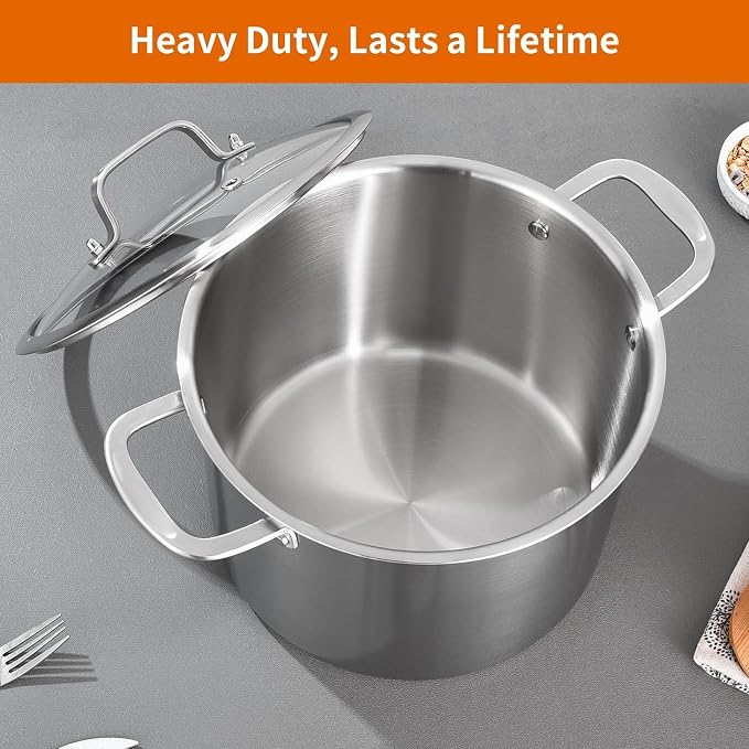 DELARLO Tri-Ply Stainless Steel Soup Pot 12QT, Tri-ply Big Pots - Image 6