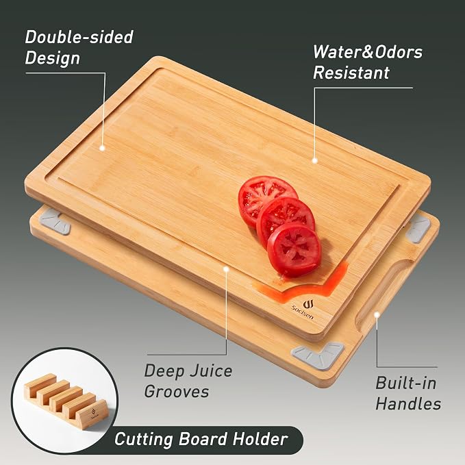 Bamboo Cutting Board Set Non Slip Feet - Image 4