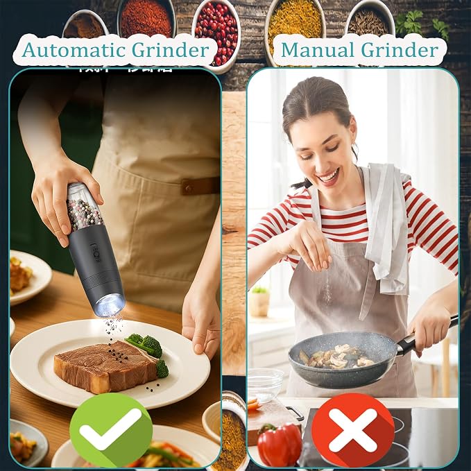 Gravity Electric Salt and Pepper Grinder Set, Automatic Salt Pepper Mill Grinder - Image 5