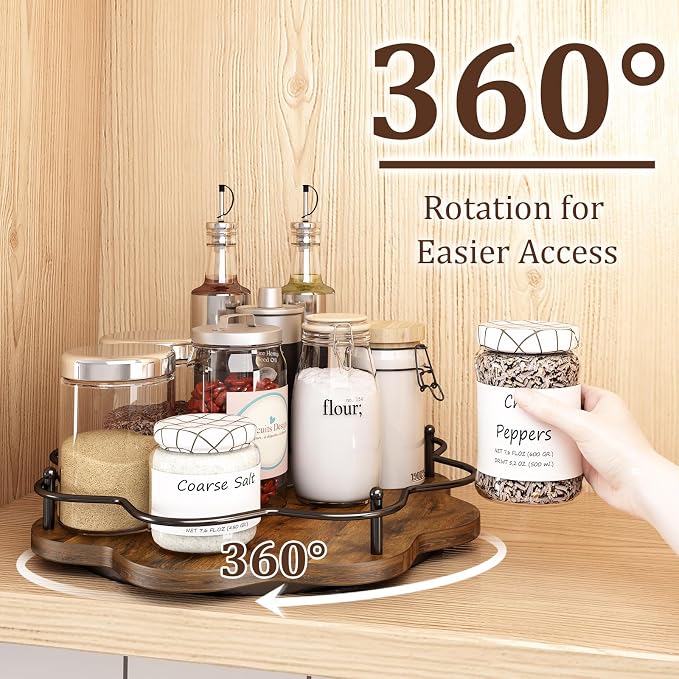 12" Lazy Susan Turntable Organizer, Round Wooden Lazy Susan Organization and - Image 2