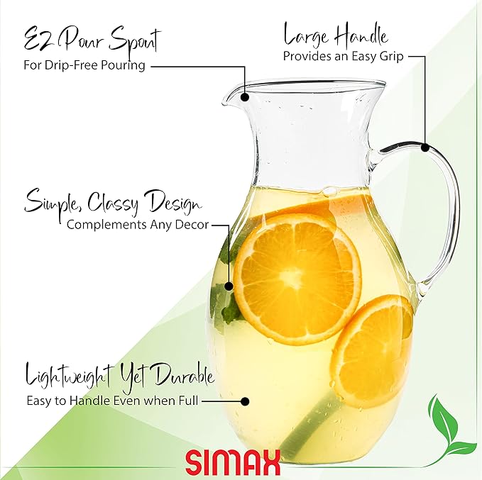 Simax Glass Pitcher With Spout, 1.5 Quart Borosilicate Glass Pitchers With - Image 3