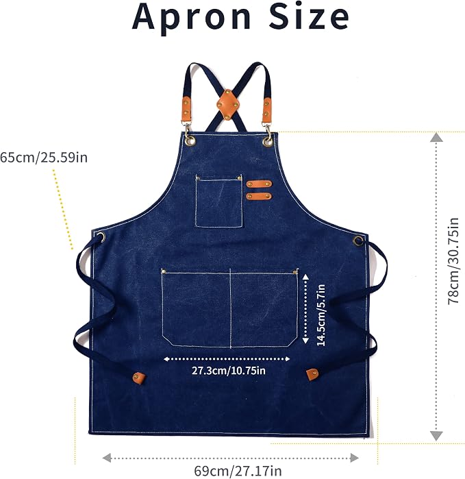 Tosewever Canvas Cross Back Chef Cotton Aprons - Image 6