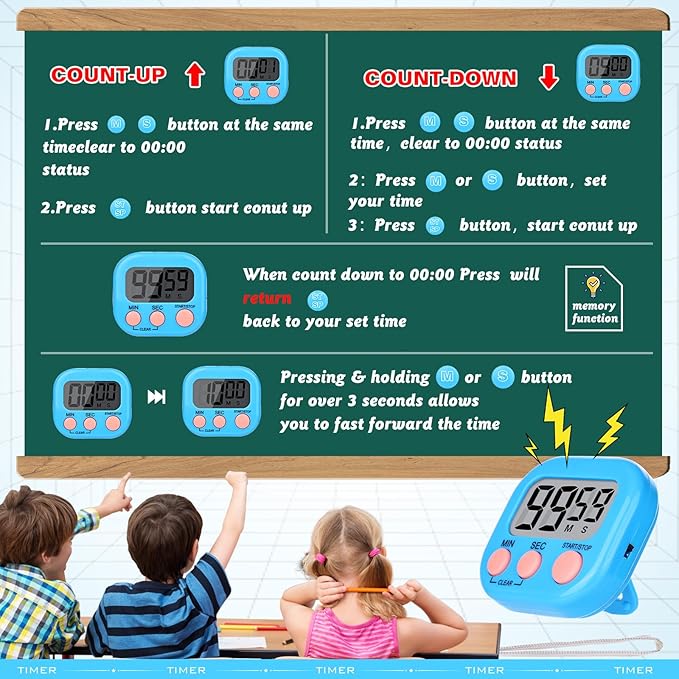 Mwellewm Digital Timers for Classroom Kitchen Timers for Cooking Small Magnetic - Image 6